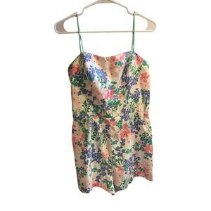 Sea Waves Vintage Floral Spaghetti-Strap Romper Size 12